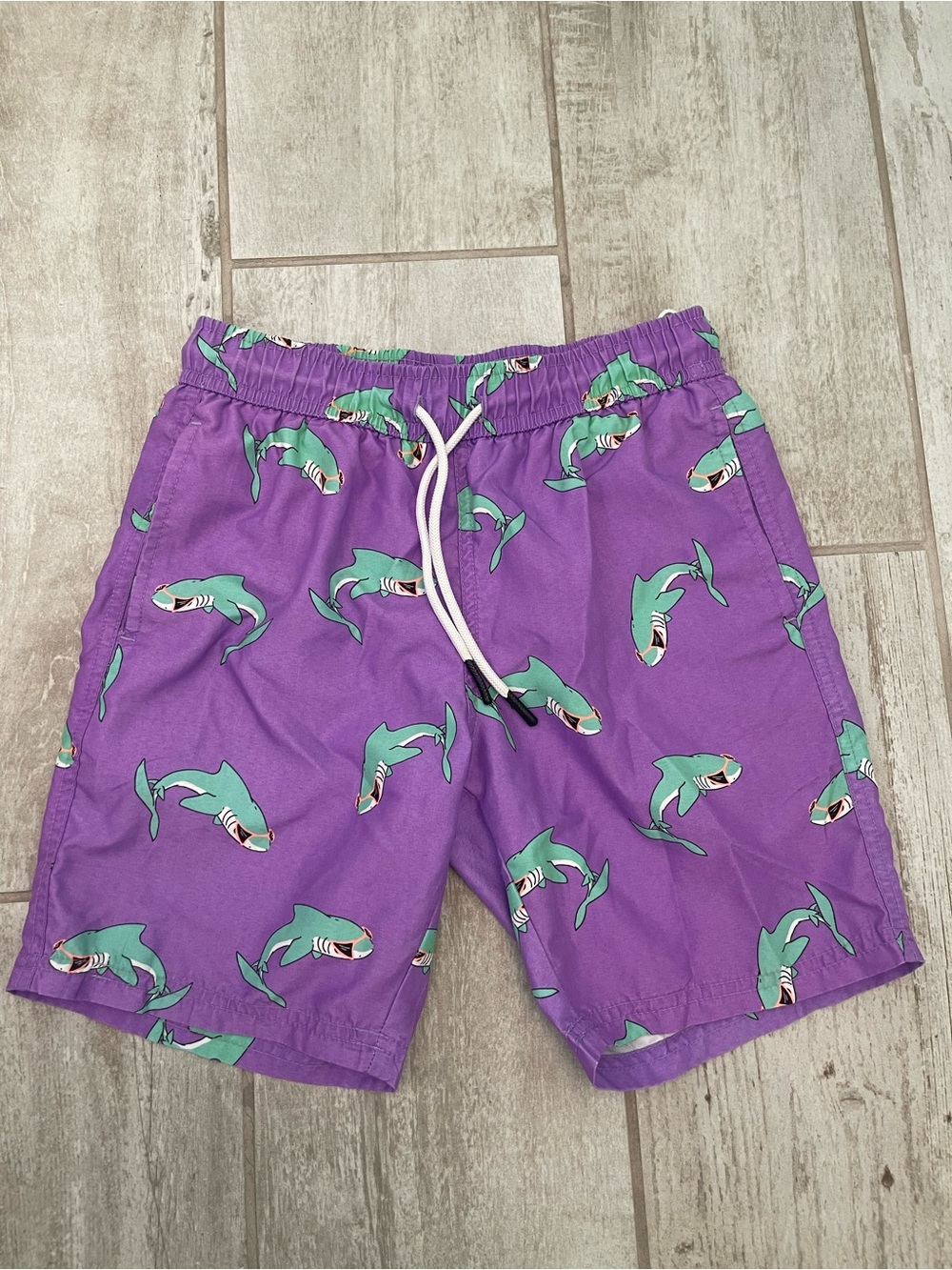Purple Shark Print Swim Shorts